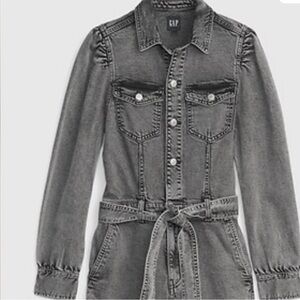 GAP Women's Gray Denim Jacket Dress with Tie Waist